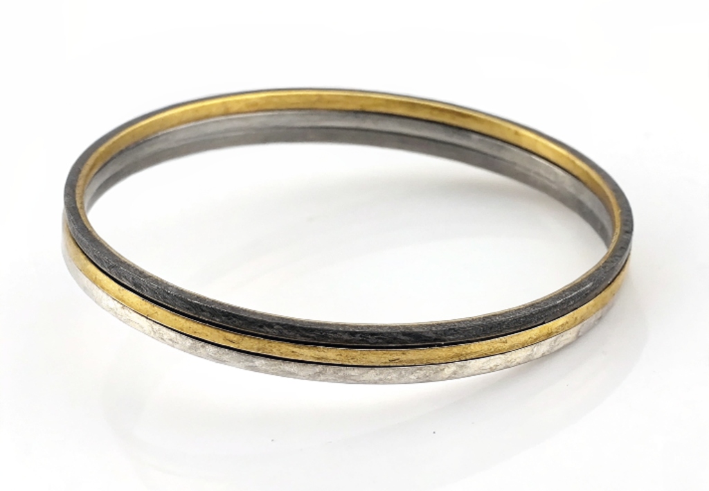 Bangle Bracelet in 24k Gold Overlay & Sterling Silver