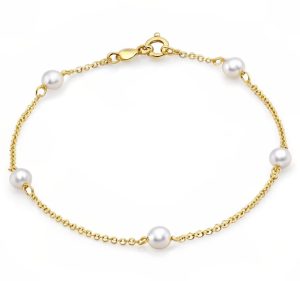 Pearl 14k Yellow Gold Chain Bracelet
